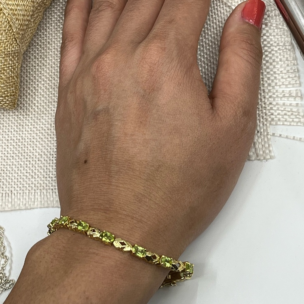Vintage JJT Gold Vermeil 925 Sterling Genuine Peridot Link Bracelet 7.25" - Picture 8 of 17